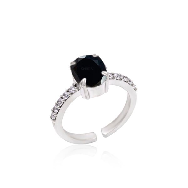 Adjustable Black Onyx and Moissanite Stone 925 Silver Ring - Image 3