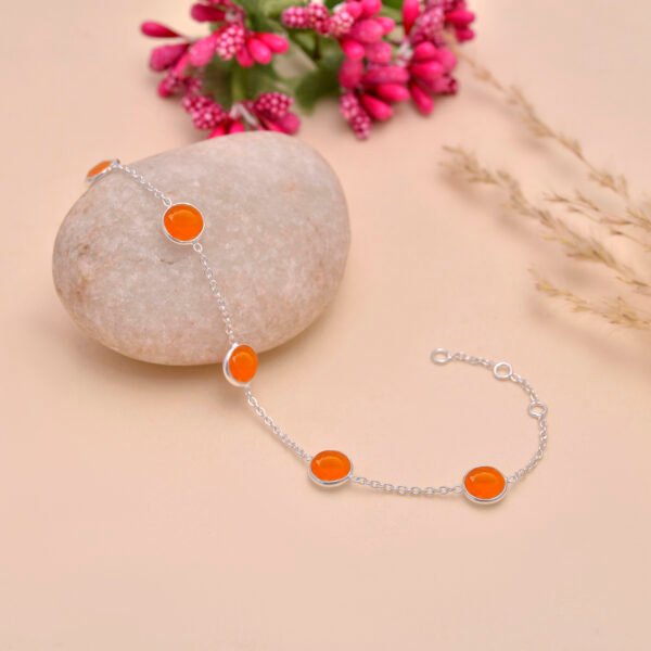 Natural Carnelian Stone 925 Silver Bracelet - Image 3