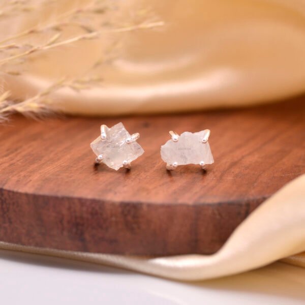 Raw Moonstone 925 Pure Silver Stud Earrings