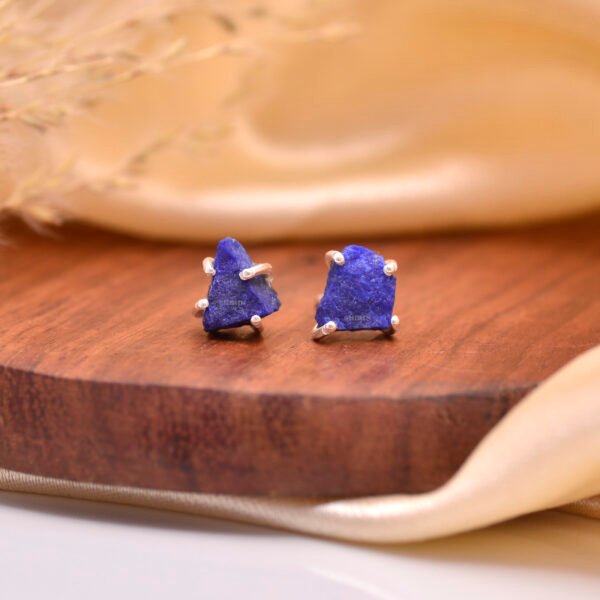 Lapis Lazuli Raw Stone 925 Pure Silver Stud Earrings