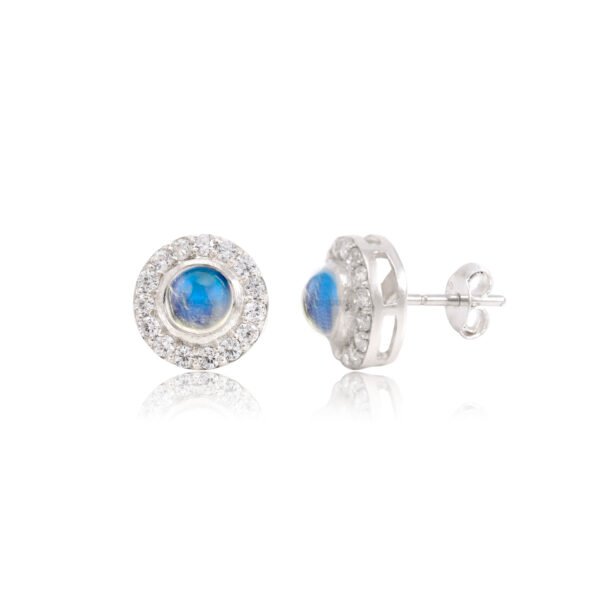 925 Sterling Silver Moonstone & Moissanite Stud Earrings - Image 2