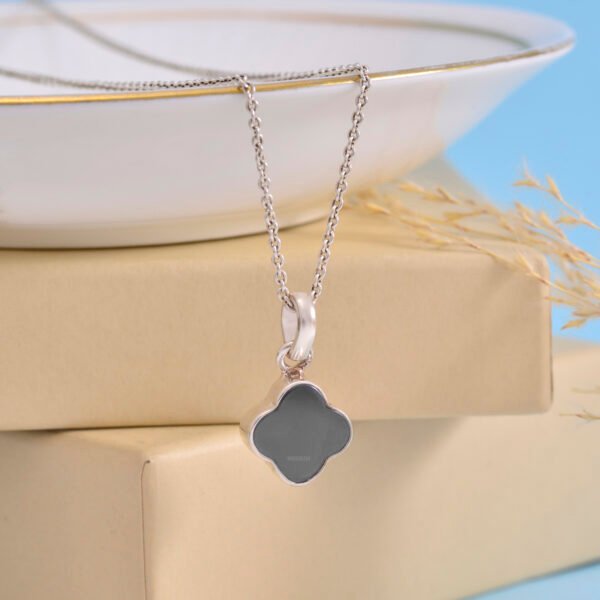 Hematite Stone Clover Leaf Lucky Charm 925 Silver Pendant - Image 2