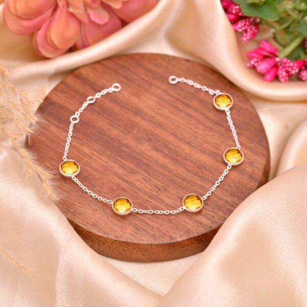 Natural Citrine Stone 925 Pure Silver Bracelet