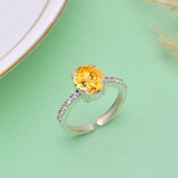 Adjustable Citrine and Moissanite Stone 925 Silver Ring - Image 2
