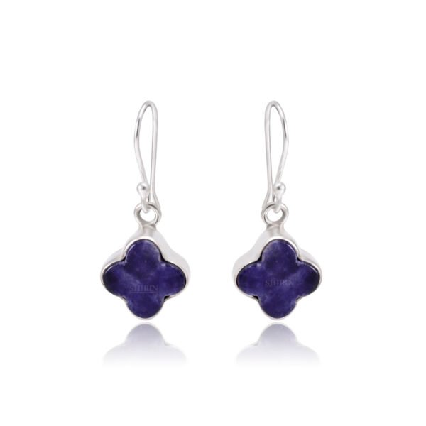 Sodalite Clover Leaf 925 Pure Silver Dangle Earrings - Image 3
