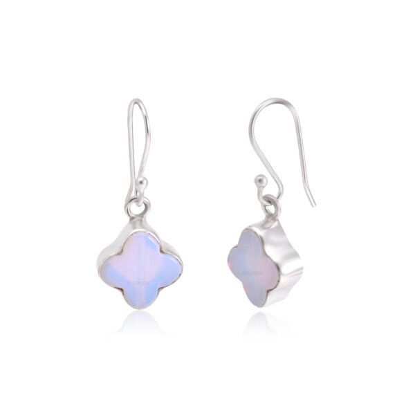Opalite Stone Clover Leaf 925 Pure Silver  Dangle Earrings - Image 3