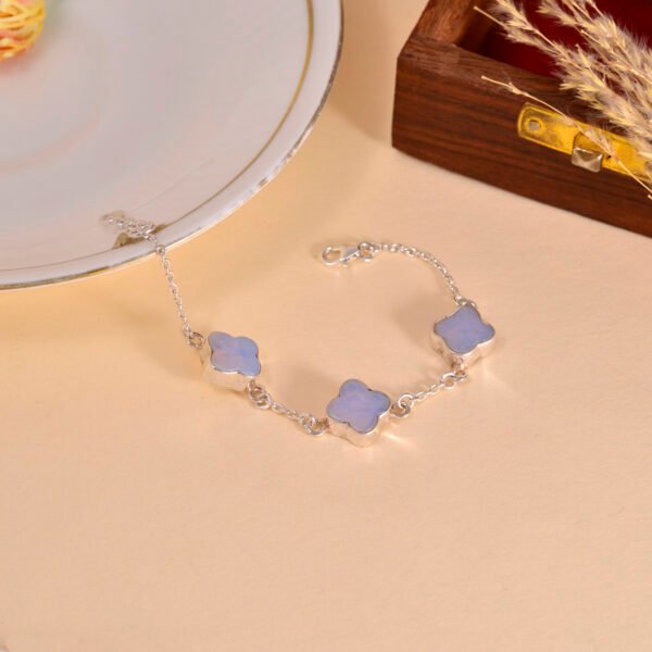 Opalite Stone Clover Leaf 925 Pure Silver Adjustable Bracelet - Image 3