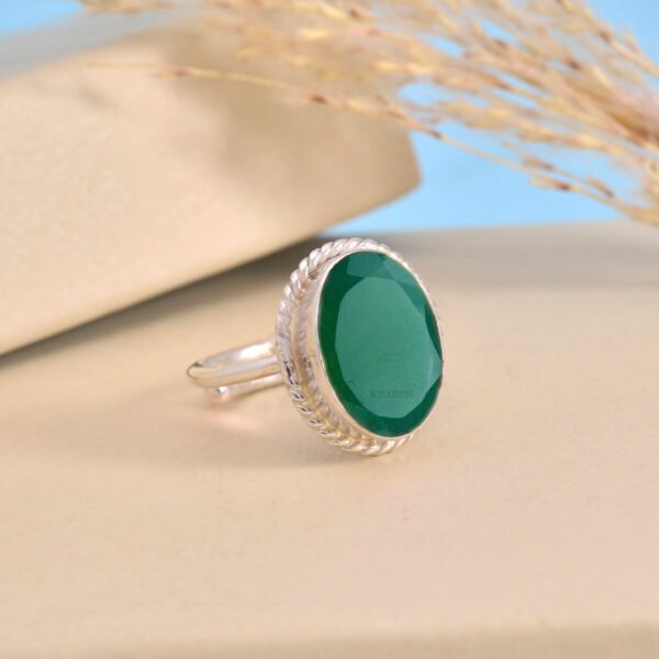 Green Onyx Stone 925 Pure Silver Adjustable Ring - Image 3