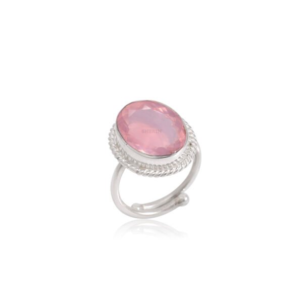 Rose Quartz 925 Pure Silver Adjustable Ring - Image 3