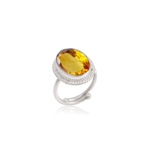 Natural Citrine Stone 925 Pure Silver Adjustable Ring - Image 3