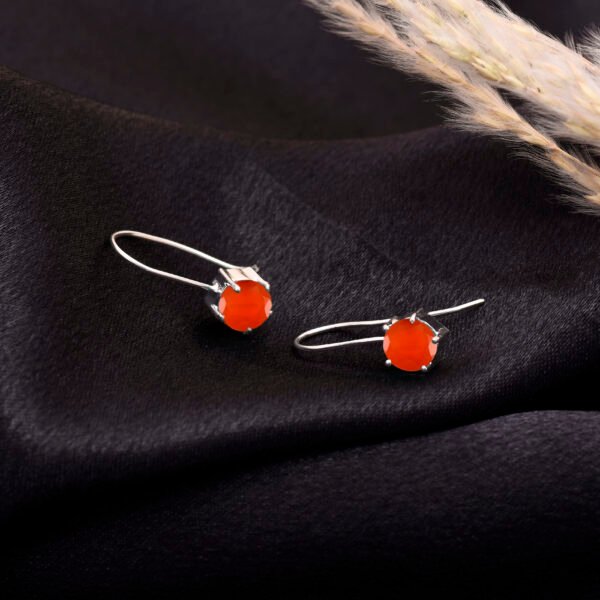 Red Carnelian Stone 925 Pure Silver Dangle Earrings