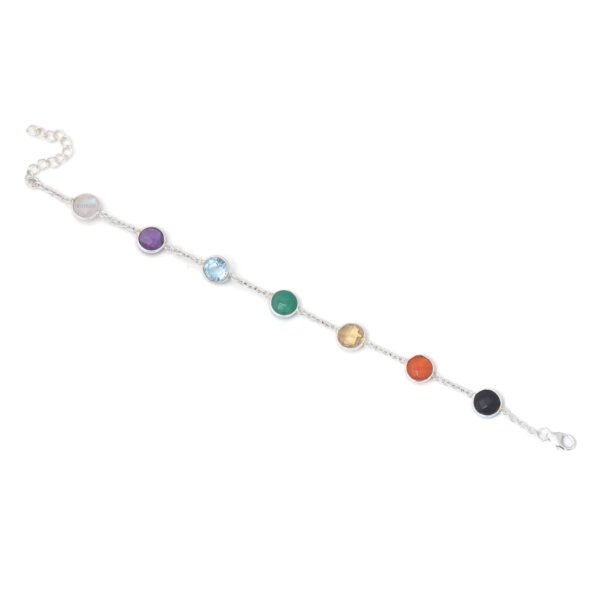 7 Chakra Stone 925 Pure Silver Adjustable Bracelet - Image 3
