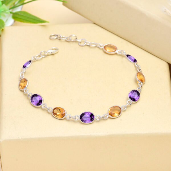 Amethyst & Citrine Combination Bracelet – 925 Pure Silver - Image 3
