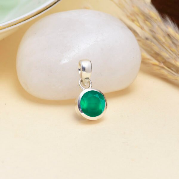 Green Onyx Stone Round Pendant – 925 Pure Silver (Kids Collection) - Image 3
