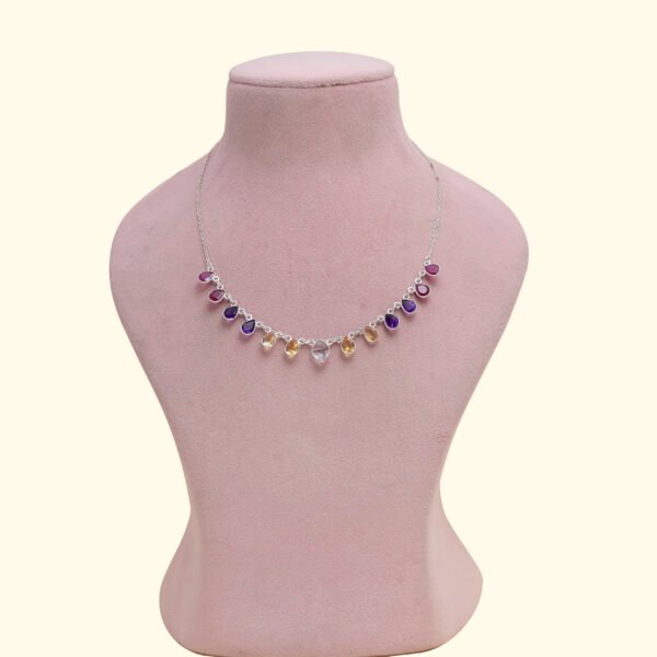 Multi-Stone Single-Layer Necklace in 925 Pure Sterling Silver - Image 3