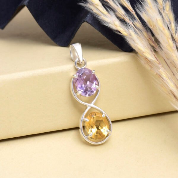 Two-Layer Amethyst & Citrine Pendant in 925 Pure Sterling Silver - Image 3