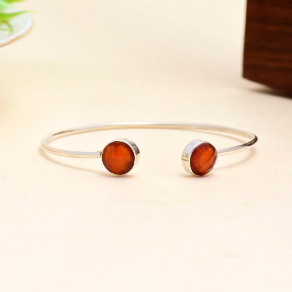 Carnelian Gemstone Two-Sided Open Bangle in 925 Pure Sterling Silver - Image 3