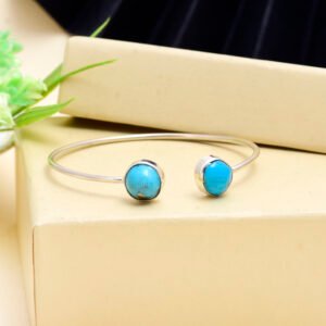Turquoise Double-Sided Gemstone Bangle in 925 Pure Silver – Open Cuff Design
