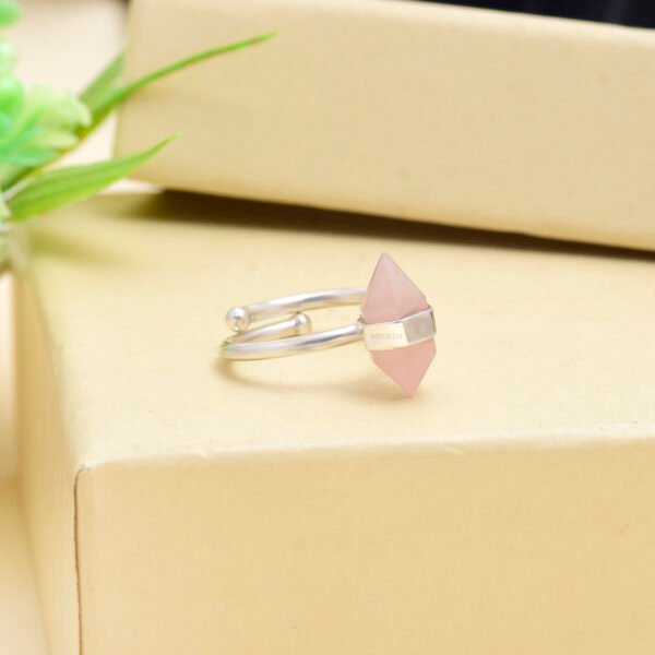 Hexagon Rose Quartz Ring in 925 Pure Silver – Minimal & Elegant Design - Image 3