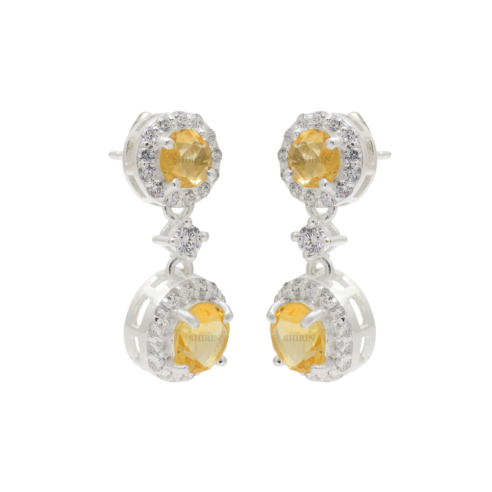 Citrine Moissanite Dangle Earrings & Pendant Set – 925 Pure Silver - Image 4