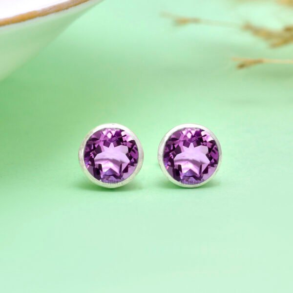 925 Pure Silver Natural Amethyst Stone Studs