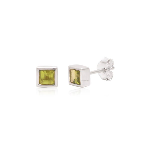 Natural Peridot Stone 925 Silver Studs Earrings - Image 3