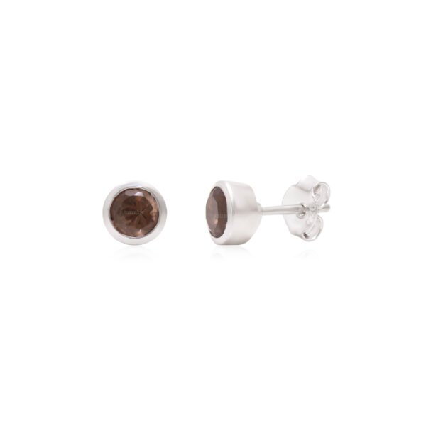 Smoky Quartz 925 Original Silver Studs Earrings - Image 3