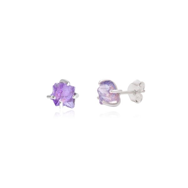 Raw Amethyst Stone 925 Pure Silver Studs Earrings - Image 3
