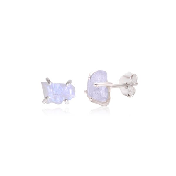 Raw Moonstone 925 Pure Silver Stud Earrings - Image 3