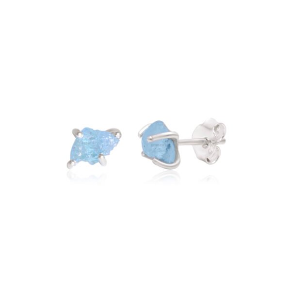Raw Aquamarine Stone 925 Pure Silver Stud Earrings - Image 3
