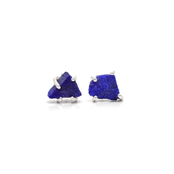 Lapis Lazuli Raw Stone 925 Pure Silver Stud Earrings - Image 3