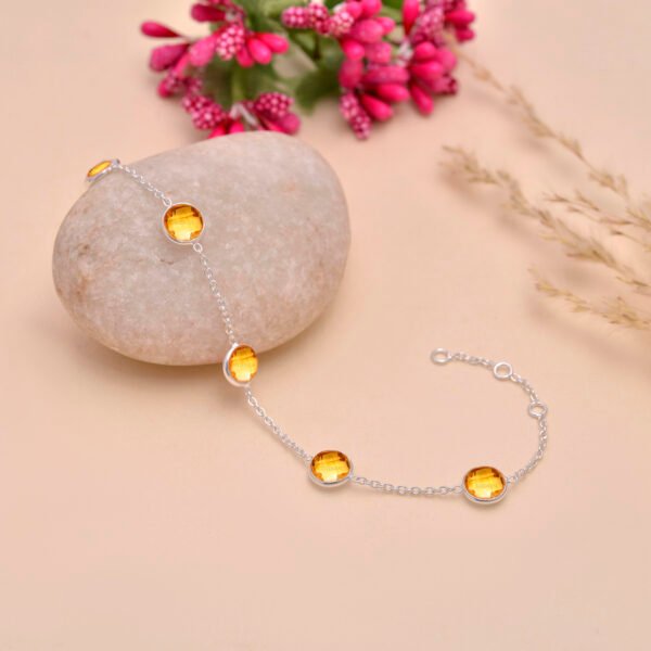 Natural Citrine Stone 925 Pure Silver Bracelet - Image 3