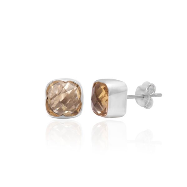 Citrine Clover Leaf 925 Pure Silver Stud Earrings - Image 3