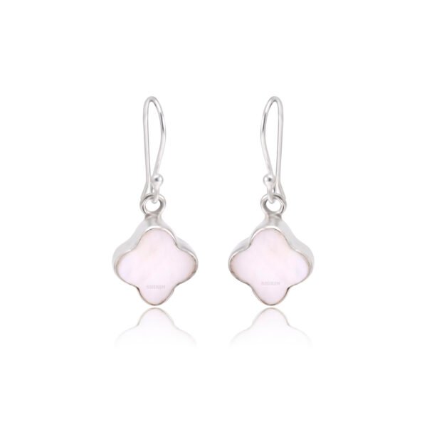 Mother of Pearl Clover Leaf 925 Sterling Silver Dangle Earrings - Image 3