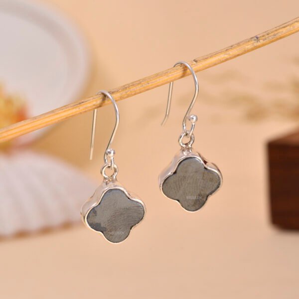 Hematite Clover Leaf 925 Sterling Silver Dangle Earrings