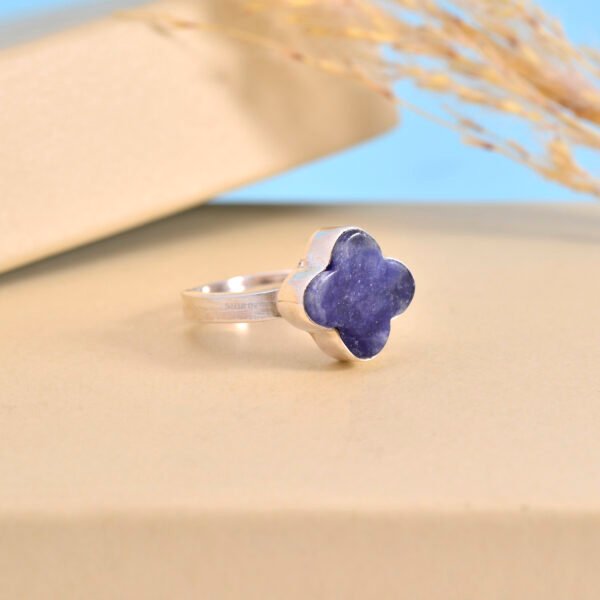Sodalite Stone Clover Leaf 925 Pure Silver Adjustable Ring