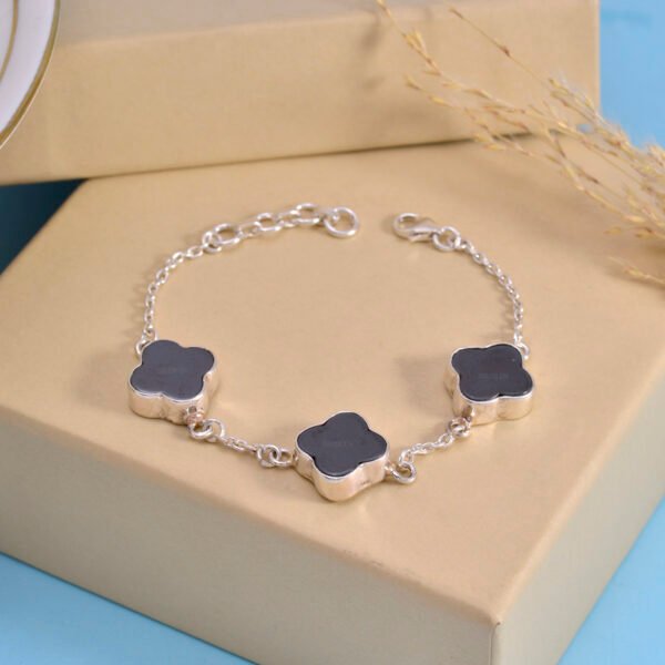 Hematite Stone Clover Leaf 925 Pure Silver Bracelet