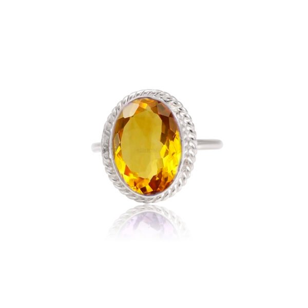 Natural Citrine Stone 925 Pure Silver Adjustable Ring - Image 4