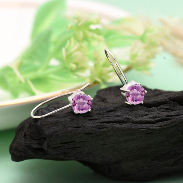 Amethyst Stone 925 Pure Silver Dangle Earrings - Image 3