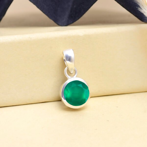 Green Onyx Stone Round Pendant – 925 Pure Silver (Kids Collection) - Image 4