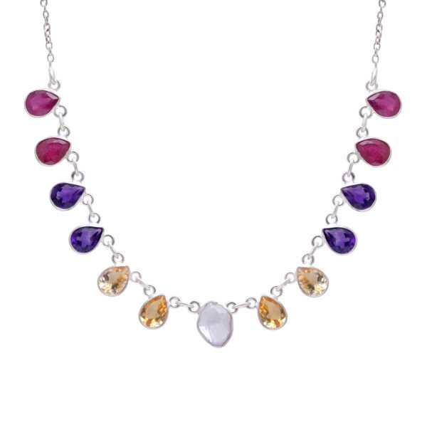 Multi-Stone Single-Layer Necklace in 925 Pure Sterling Silver - Image 4