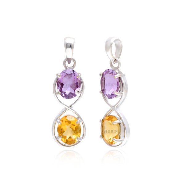 Two-Layer Amethyst & Citrine Pendant in 925 Pure Sterling Silver - Image 4