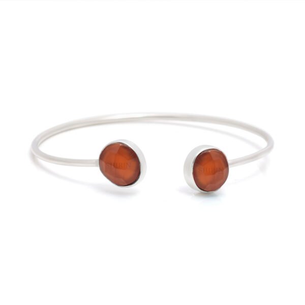 Carnelian Gemstone Two-Sided Open Bangle in 925 Pure Sterling Silver - Image 4