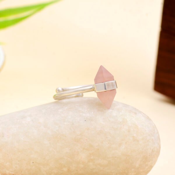 Hexagon Rose Quartz Ring in 925 Pure Silver – Minimal & Elegant Design - Image 4