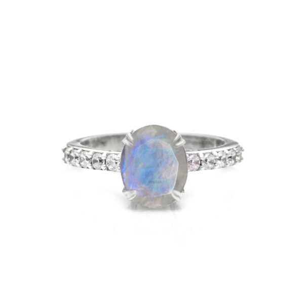 Adjustable Moonstone and Moissanite Stone 925 Silver Ring - Image 5