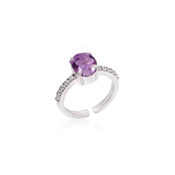 Adjustable Amethyst and Moissanite Stone 925 Silver Ring - Image 4