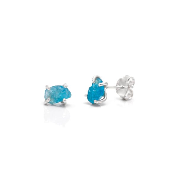 Raw Apatite Stone 925 Silver Studs Earrings - Image 4