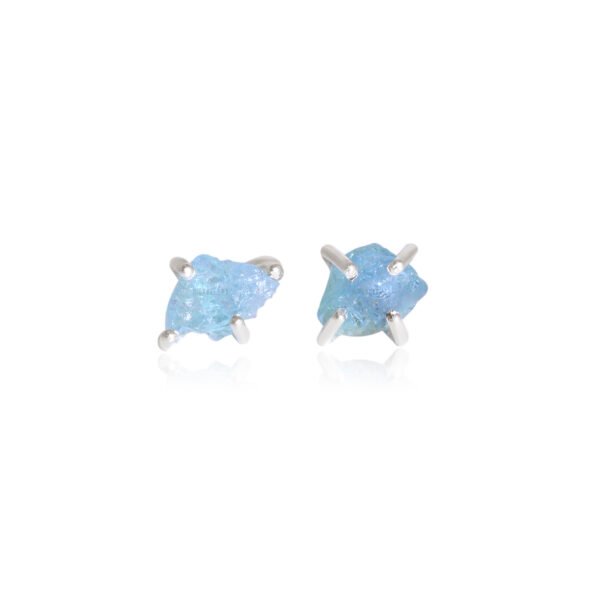 Raw Aquamarine Stone 925 Pure Silver Stud Earrings - Image 4