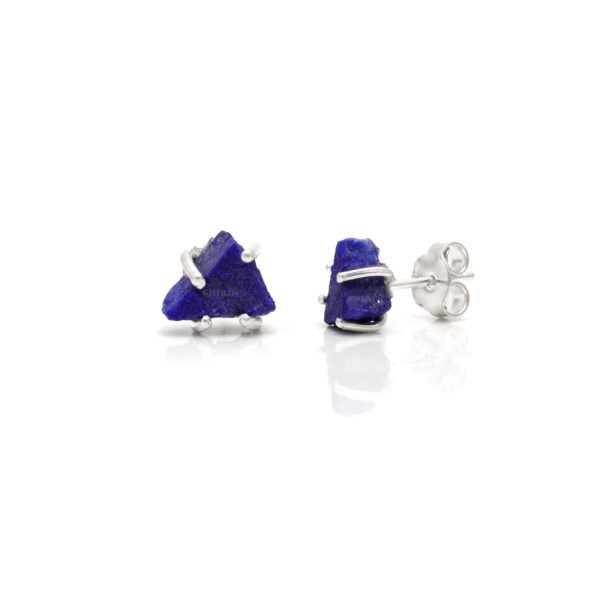 Lapis Lazuli Raw Stone 925 Pure Silver Stud Earrings - Image 4