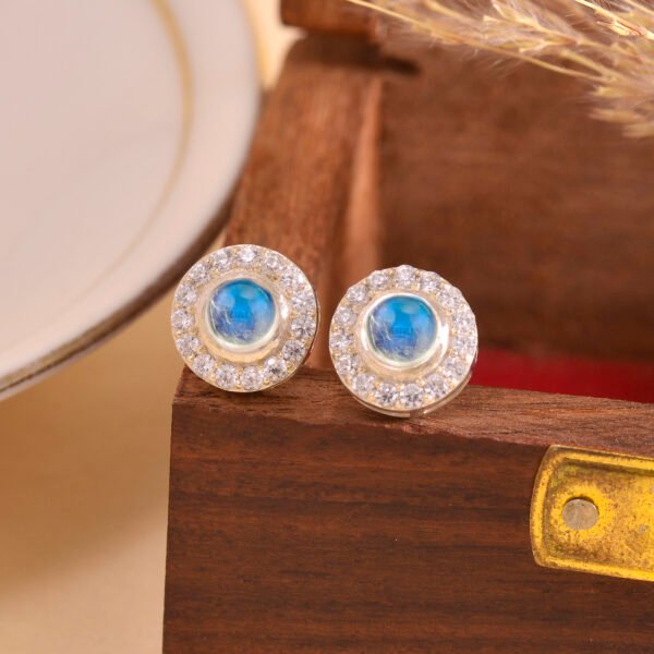 925 Sterling Silver Moonstone & Moissanite Stud Earrings - Image 4